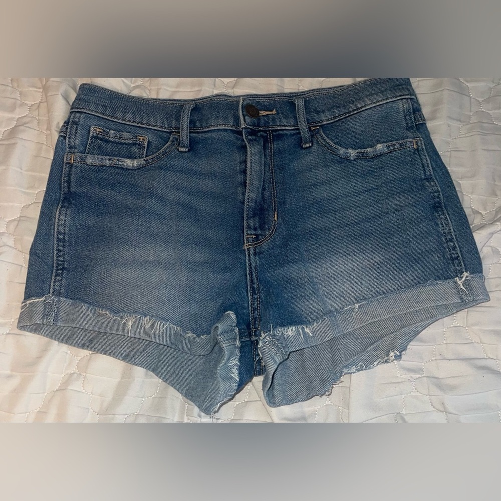 Hollister Blue Distressed Jean Shorts Frayed Hem